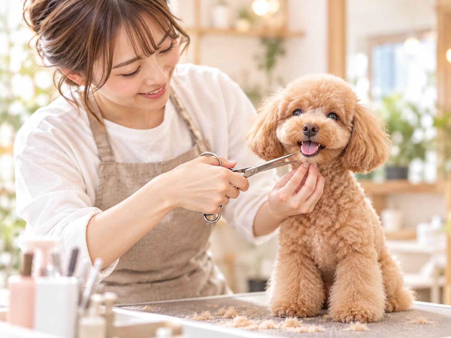 Dog Salon mocoでトイプードルをカットするトリマー