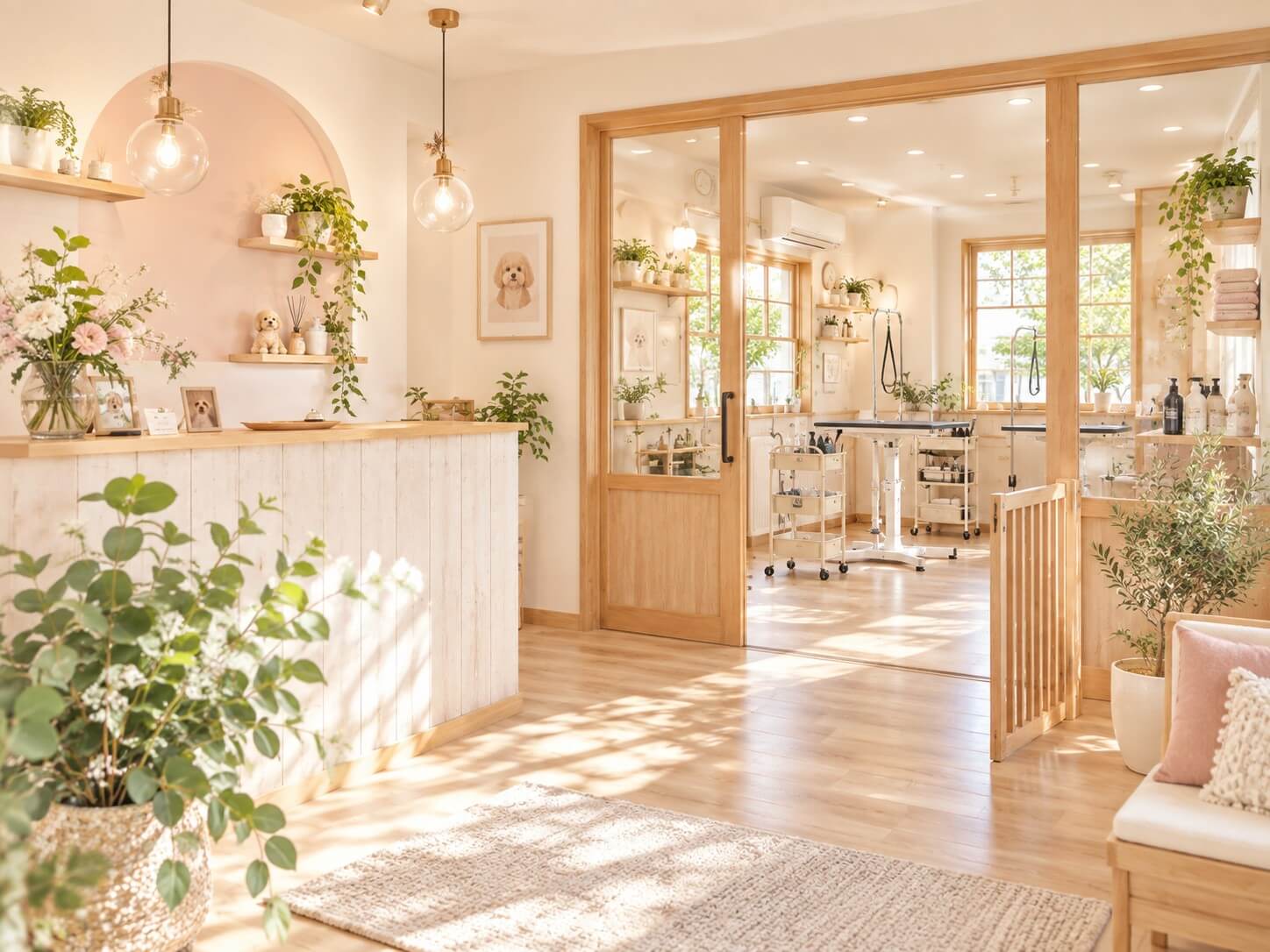 Dog Salon mocoの明るくナチュラルな店内