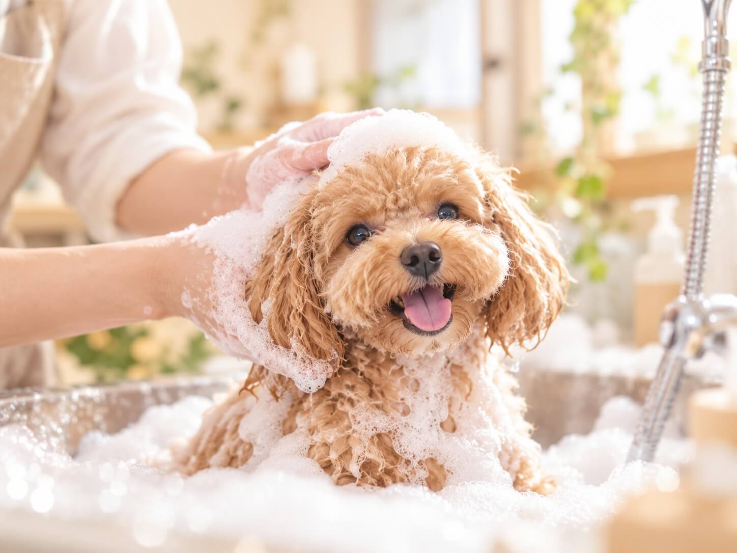 Dog Salon mocoでシャンプー中のトイプードル