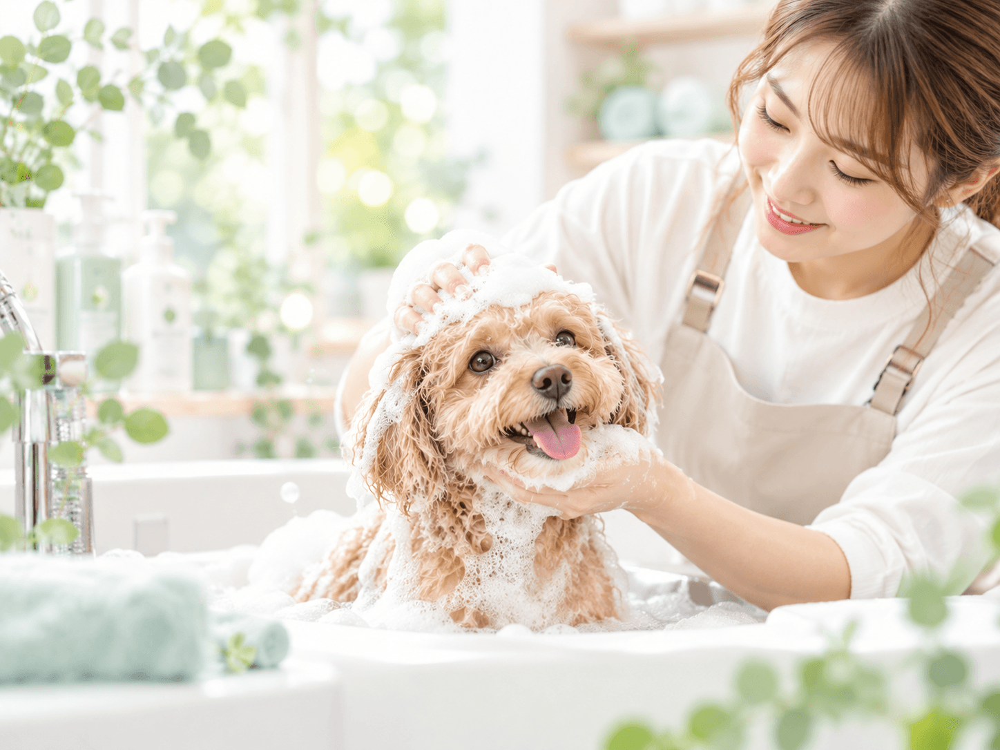 Dog Care Salon Linoでシャンプー中のトイプードル